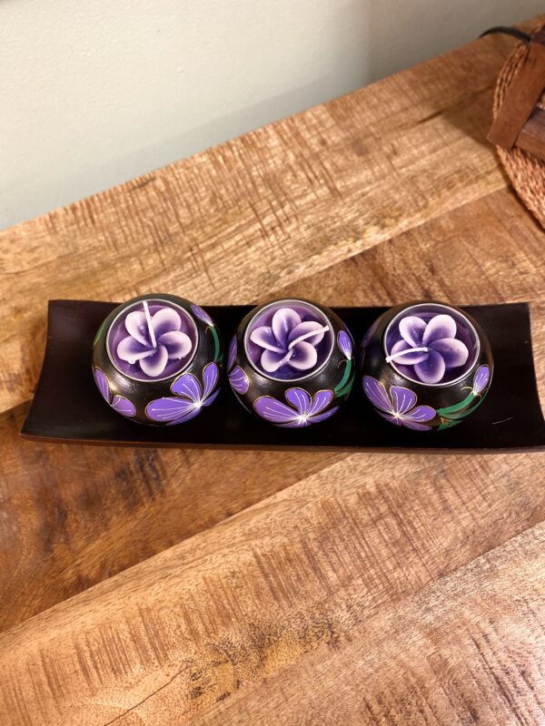 3 tealights with tray - lilac above