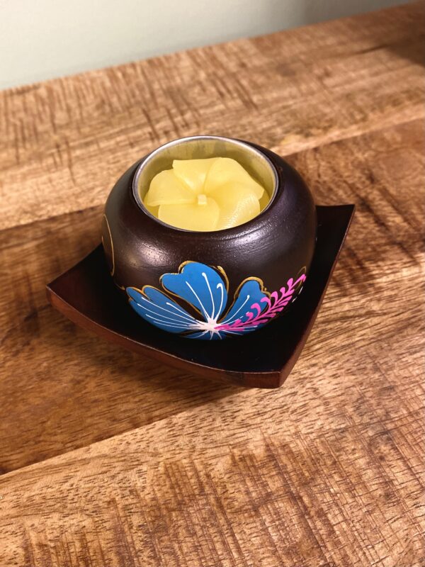 Round tealight with tray - Blue Side on