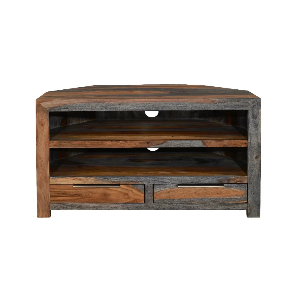 Modern Grey Washed Sheesham Corner TV Unit - Image 4