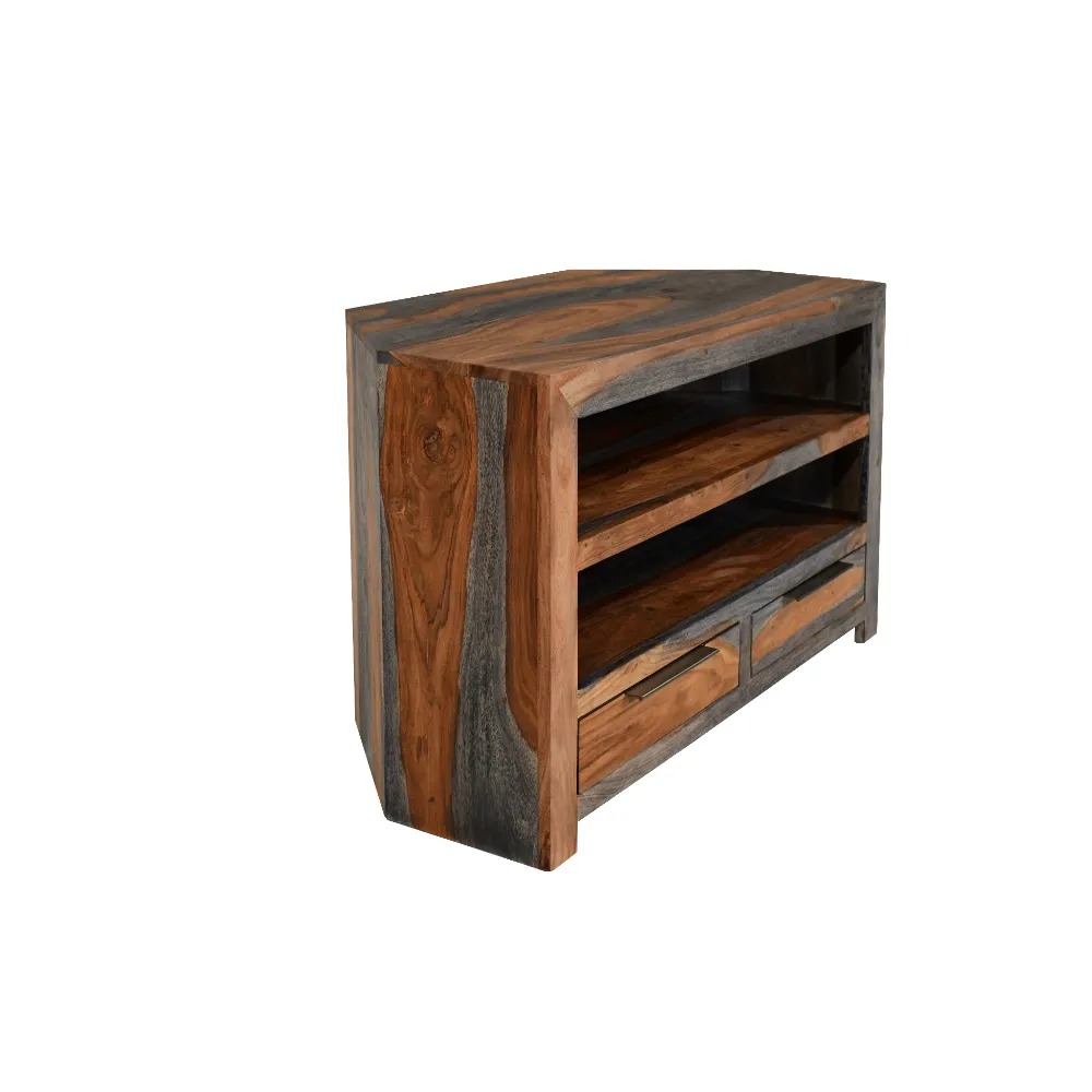 Modern Grey Washed Sheesham Corner TV Unit - Image 3
