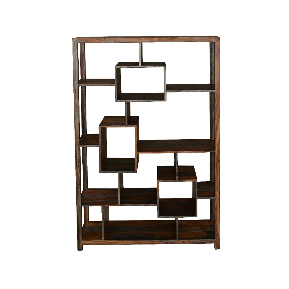 Modern Grey Washed Sheesham Abstract Bookcase - Image 3