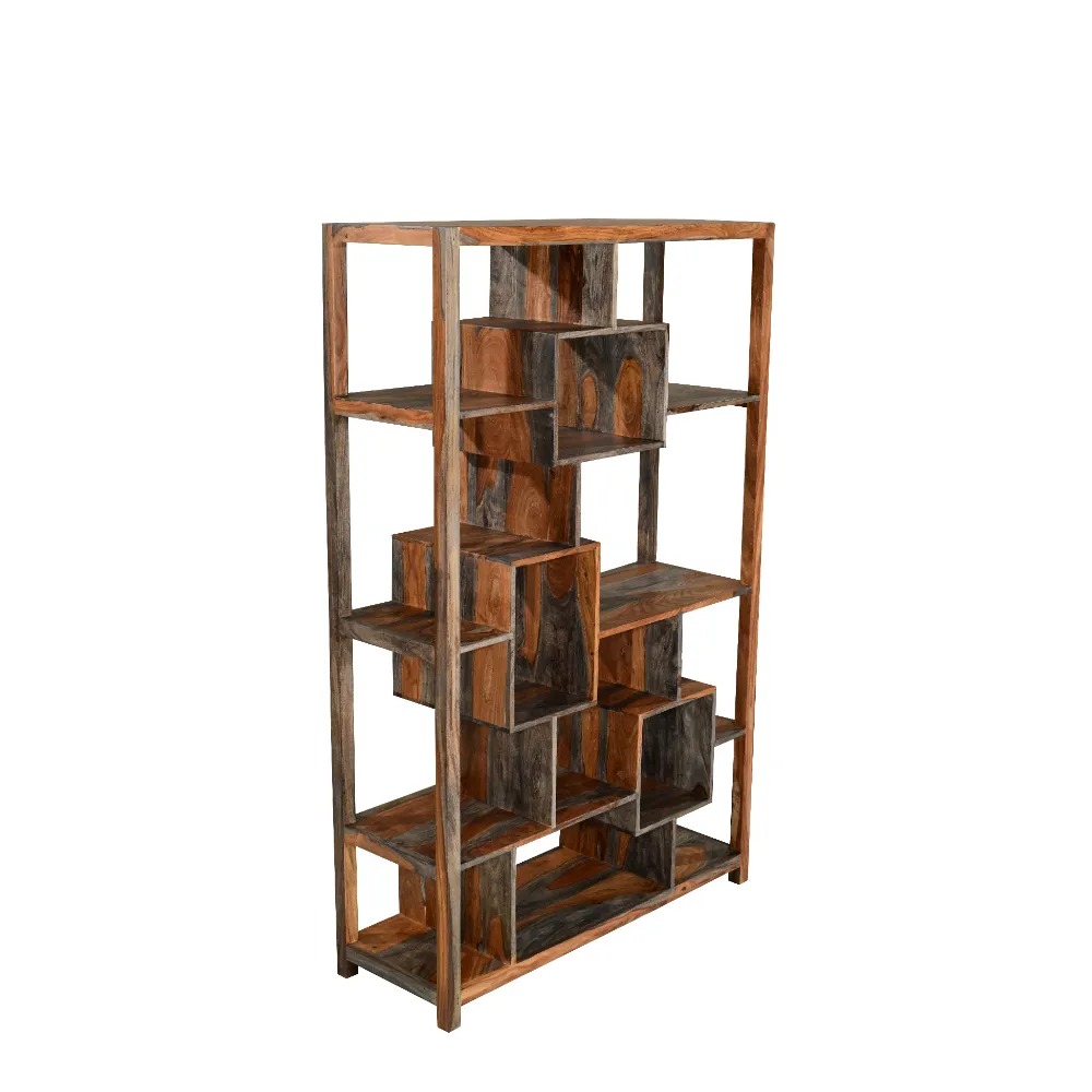 Modern Grey Washed Sheesham Abstract Bookcase - Image 2