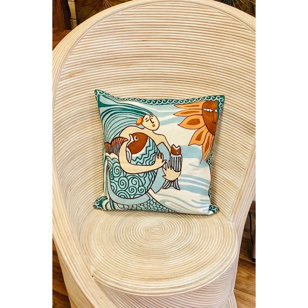 Stunning Embroidered Art Cushion - Mermaid - Image 2