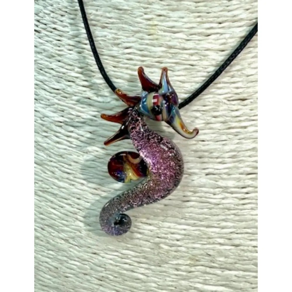 Hand Blown Glass Pendant - Sea Horse - Image 2