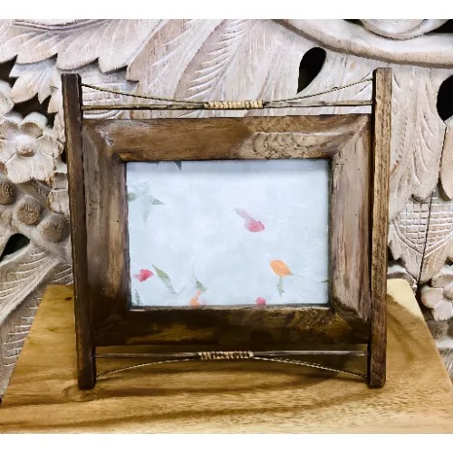 Teak Photo Frame with Rattan - 7"x5" - Image 6