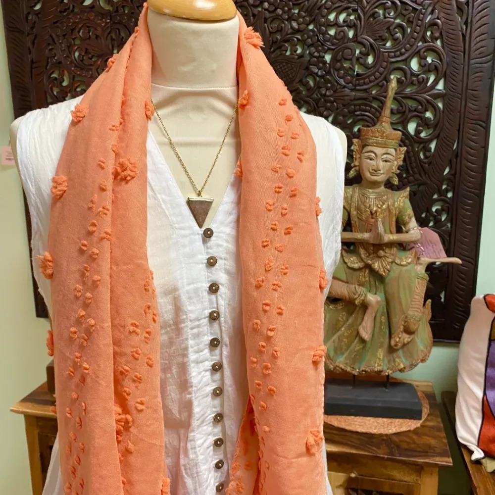 Cotton Scarf with Nobs - Brick