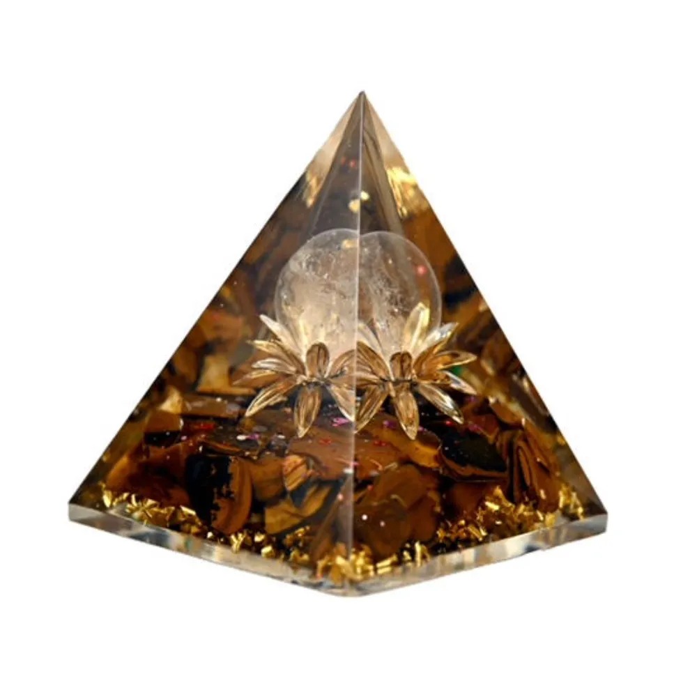 Orgone Pyramid Tiger Eye Crystal Quartz 9x7cm