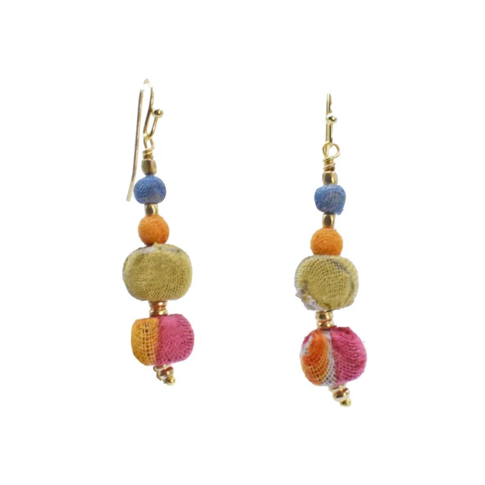 Earrings Recycled Drop 4 Beads Multicoloured 4.5cm