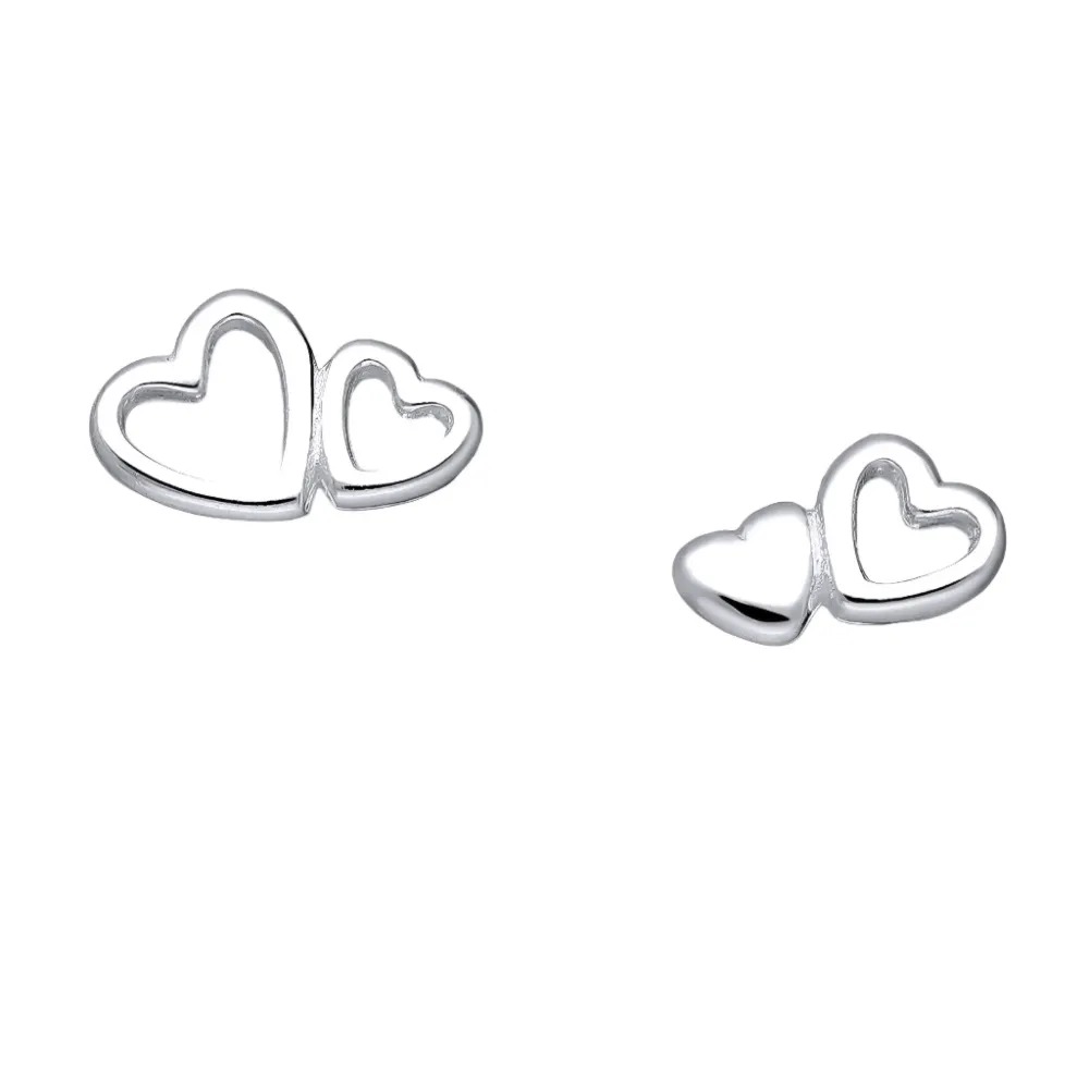 Silver Studs - Double Heart