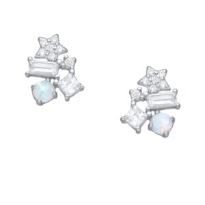 White Opalite & CZ Studs