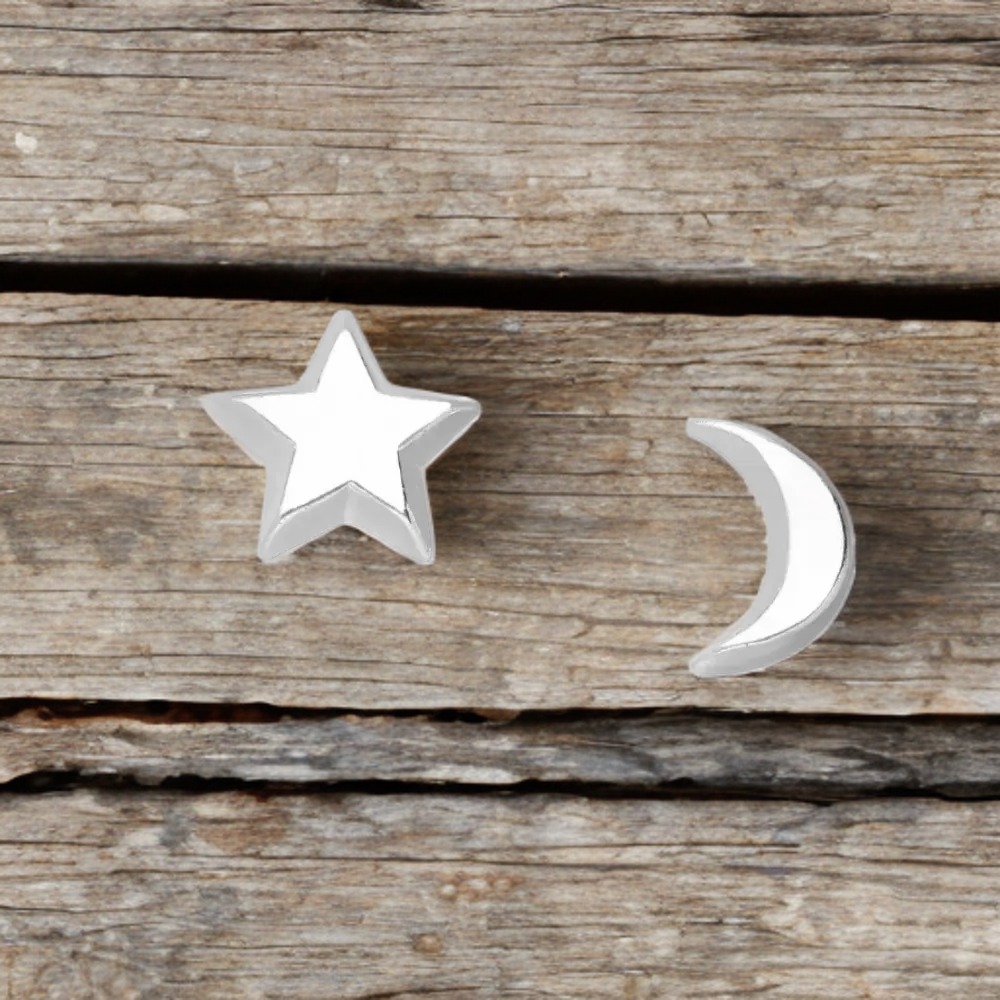 Silver Studs Star and Moon