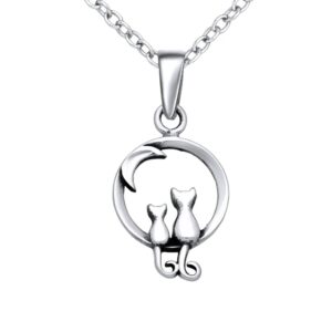 Silver Pendant - Cat and Moon