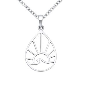 Silver Pendant -Sun & Wave Tear Shape
