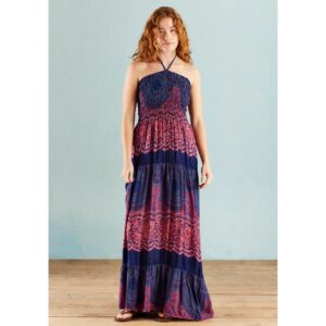 Halter Maxi Dress - Mandala Print - Navy