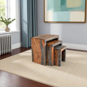 Modern Grey Washed Sheesham Nest Of Tables