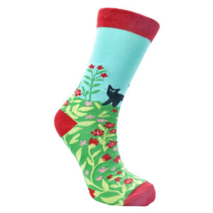 Bamboo Socks - Black Cat in Meadow - 3-7