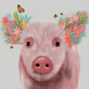 Greetings Card - Floral Pig