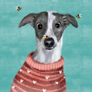 Greetings Card - Whippet and Bees