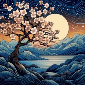 Greetings Card - Cherry Blossom as Night