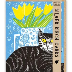 Greetings Card - Cat and Flowers