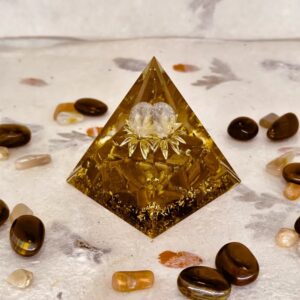 Orgone Pyramid Tiger Eye Crystal Quartz 9x7cm