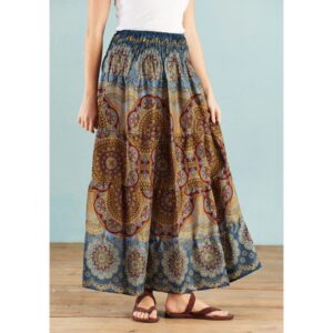 Long Skirt - Mandala Print - Grey
