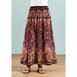 Long Skirt - Mandala Print - Burgundy