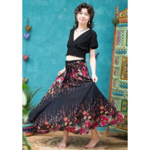 Maxi Skirt - Floral Print - Black