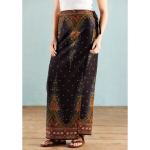 Maxi Skirt - Peacock Print - Black